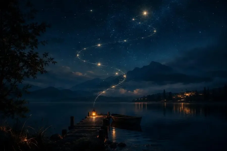 星河悬疑精选剧单封面：星空倒映在黑色湖面